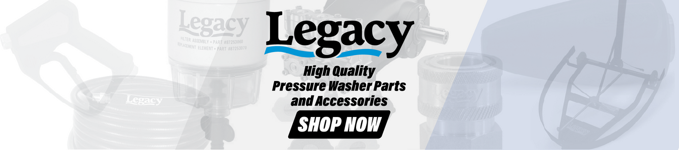 Legacy Logo with the message "High Quality Pressure Washer Parts and Accessories, shop now"